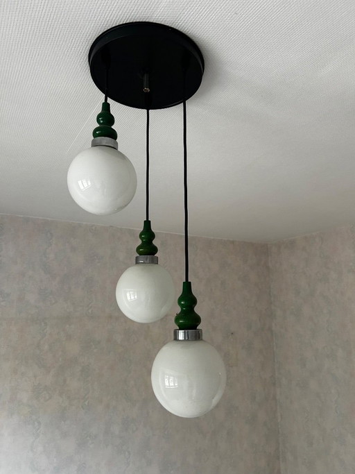 Lampada a sospensione vintage a 3 punti luce (altezza regolabile) – hanglampen, Glass, Metal