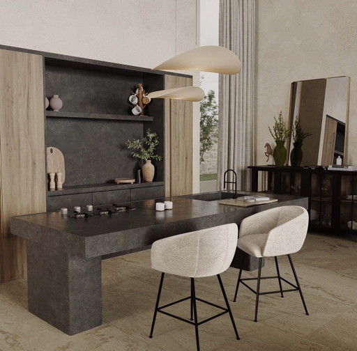 Set of 2 TESS bar stools beige velvet – New in box | SIA Home