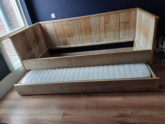 Steigerhouten Bankbed Met Uitschuifbaar Onderbed – Eenpersoonsbedden, Wood (photo 5 of 5)