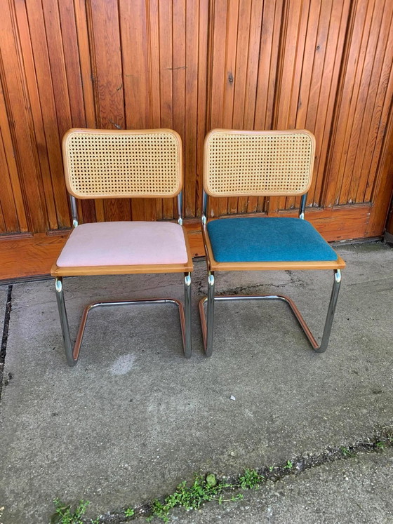 Mid-Century Modern Italian Marcel Breuer B32 Cesca Chairs, 70s set of 2, Dining chairs, Wood, Chrome, Brown (photo 7 of 9)