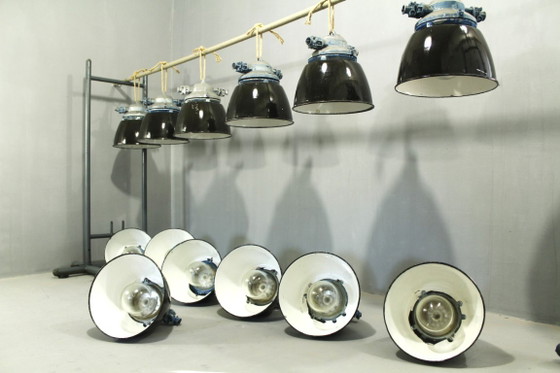 Set of 13, Industrial Lighting Fixtures, Bohemia, 1970s – Ceiling lights, Glass, Metal (photo 2 of 7)