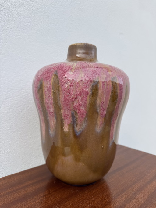 Art Deco pink glazed stoneware vase