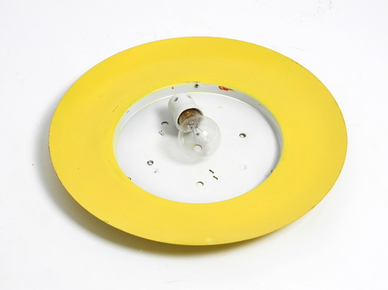 Image 1 of Large Mid-Century Wall or Ceiling Lamp Made of Glass with Metal Reflector in Yellow from Kaiser Leuchten