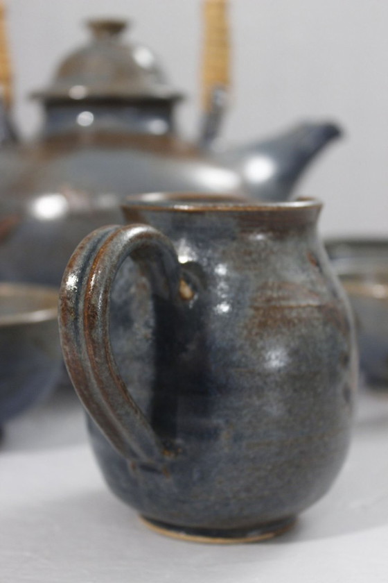 Image 1 of Taber Workshop in Vallauris - Japanese-style stoneware tea set, 8 pieces, France, 1970s