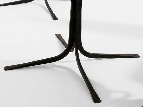 Image 1 of French brutalist wrought iron alcantara set of 6 chairs 1990