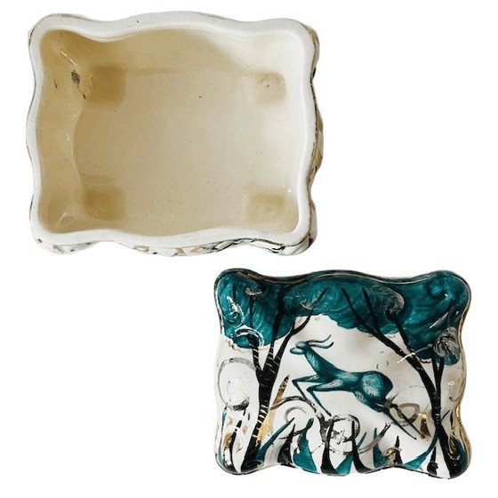 Image 1 of Vintage bonbonnière turquoise deer gold porcelain 1960's