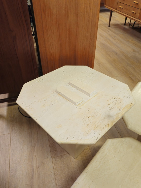 Image 1 of Vintage Travertine Marble Stone Side Tables Coffee Table Tables