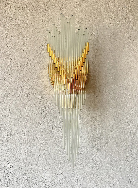 Vintage paar Venini wandlampen, Messing, Murano Glas, Gold (foto 7 van 13)