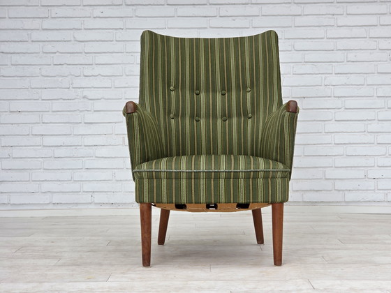 Image 1 of 1960er Jahre Dänischer Sessel, Grüne Möbelwolle, Teakholz