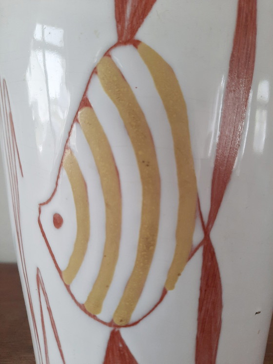 Image 1 of Vintage Gubbels Vaas Met Abstract Visdecor, Jaren '50