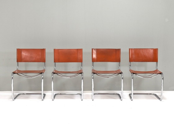 Image 1 of 4X Mart Stam S33 Chairs by FASEM in Chrome and Saddle Leather, Italy – 1970’s