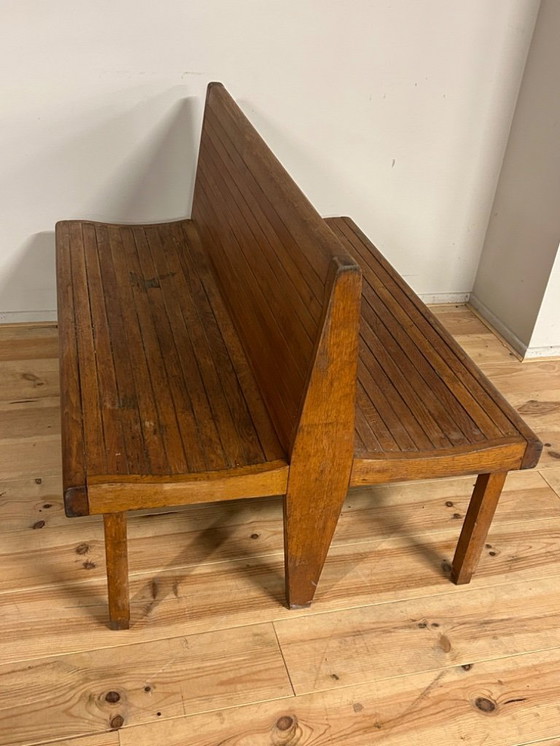 Image 1 of Banc de train industriel vintage 1950s