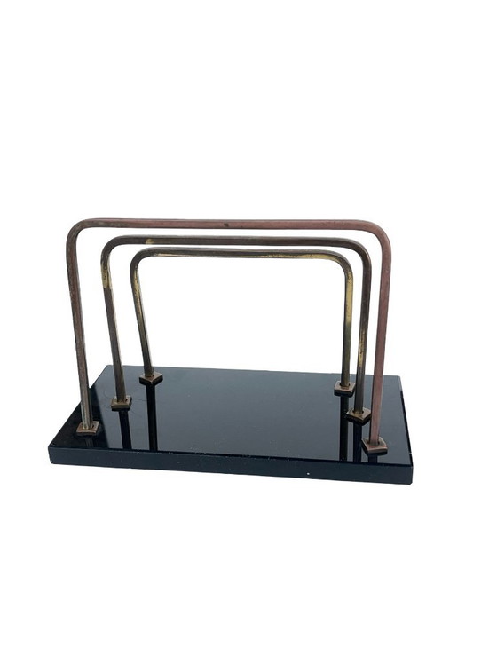 Art Deco / Bauhaus Letter Holder, Glass and Brass, 1930s. – Table accessories (photo 3 of 12)