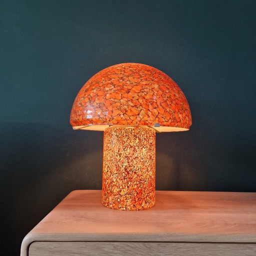 Vintage Pilzlampe von Peill & Putzler - Glas Pilzlampe - Space Age Design - Orange/Braun marmoriertes Glas - 45 cm