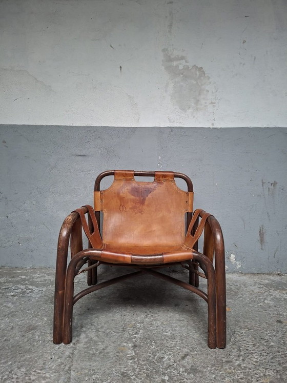 Image 1 of Safari armchair in leather and bamboo by Tito Agnoli for Bonacina 1960S