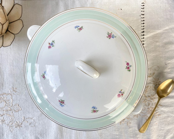 Vintage 1950s Floral White and Green Porcelain Soup Tureen Salins 66 – Crockery (photo 6 of 10)