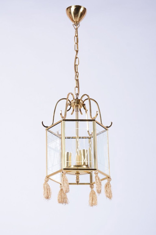 Gerestaureerde Art Deco Kroonluchter, Messing, Glas, Nieuw bedraad, Zweden, jaren 40