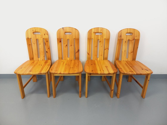 Image 1 of Suite of 4 Vintage Pine Chairs from the 70s and 80s