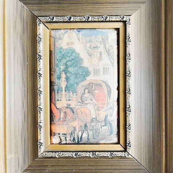 Image 1 of Set of Vintage Silk Paintings with Gold Frames 1960s