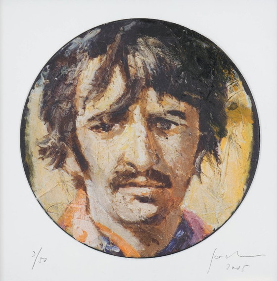 Image 1 of Oliver Jordan (1958) - Portrait de Ringo Starr - 2005 - Huile sur microsillon - 43 x 43 cm