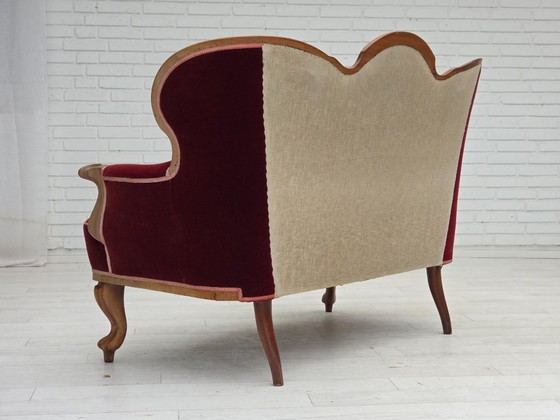 Image 1 of 1920-30s, Danish 2-seater sofa, furniture velour, ash wood, reupholstered.