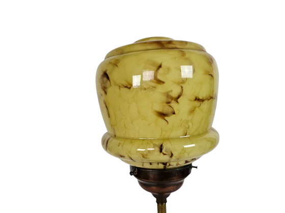 Image 1 of Art Deco stijl - gemarmerd glas - verguld - tafellamp - 3e kwart 20e eeuw 