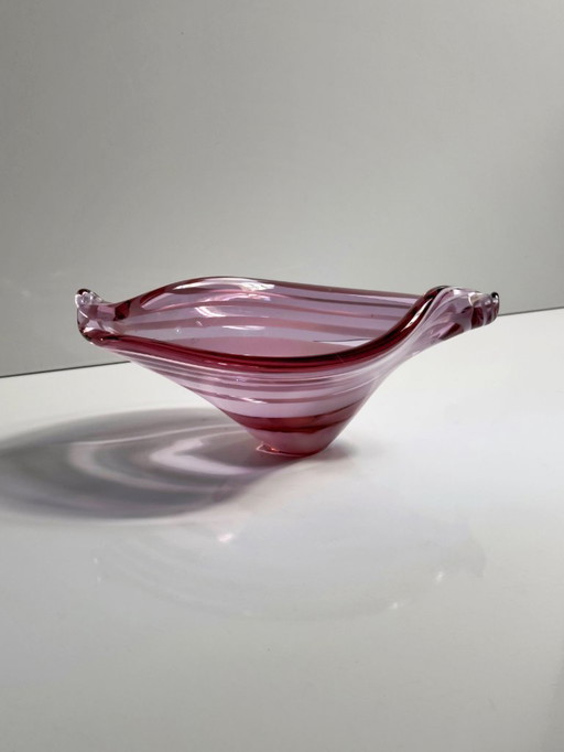 Vintage Alexandrite Bowl Murano Stripes Italy 70s Mid Century Glass Vide poche Venezia Neodymium