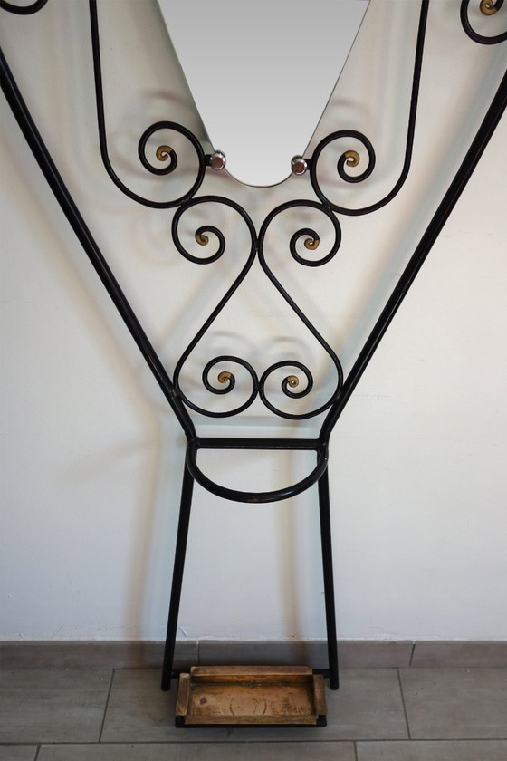 Image 1 of Art Deco Iron Coat Rack with Mirror, 1930s