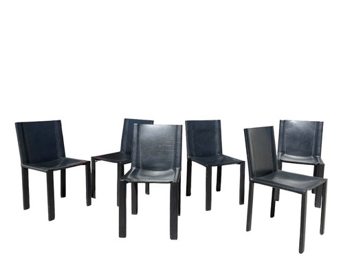 6 schwarze Leder-Esszimmerstühle Carol von Carlo Bartoli für Matteo Grassi