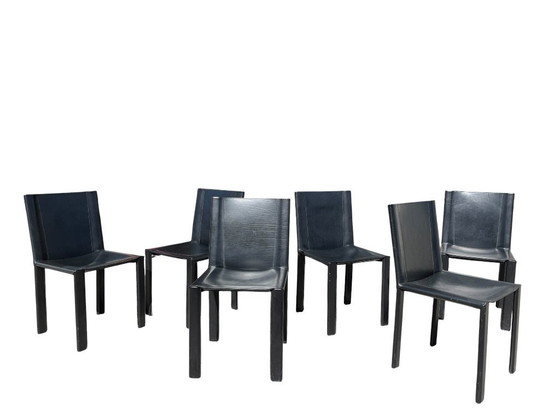 Image 1 of 6 schwarze Leder-Esszimmerstühle Carol von Carlo Bartoli für Matteo Grassi