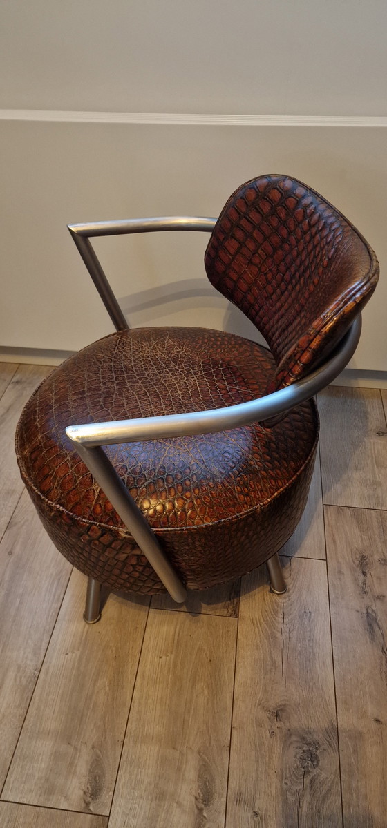 Image 1 of Croco leren stoel uit de Giulio Marelli fabriek van ontwerper Giuliano Cappelletti