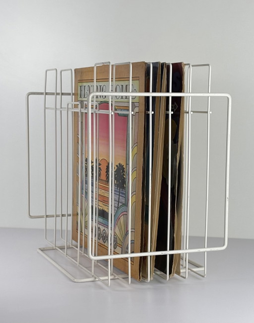Soporte para discos de vinilo vintage / atril para discos de acero blanco