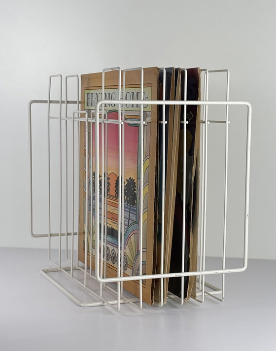 Image 1 of Porta dischi in vinile vintage / supporto per LP in filo d'acciaio bianco