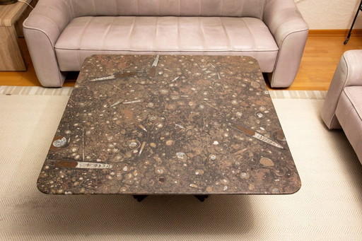 Heinz Lilienthal “Pierre Fossile” coffee table – 100×100×45 cm – Certificate No. 3178 – Ammonite & Orthoceras