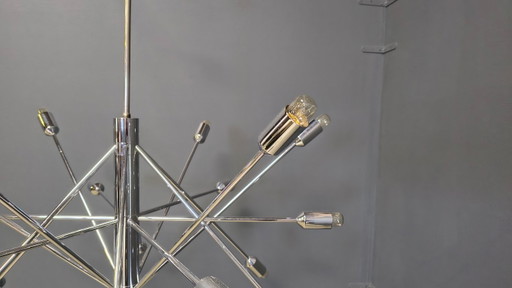 Vintage chrome sputnik style chandelier, 1970s