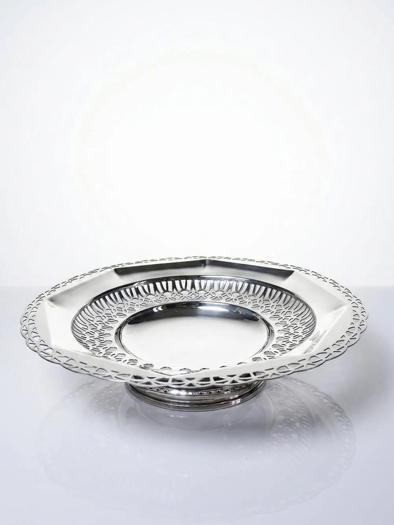 Grote opengewerkte schaal op verzilverde metalen standaard, zilversmederij Dechamps Frères. – Schalen (photo 2 of 15)