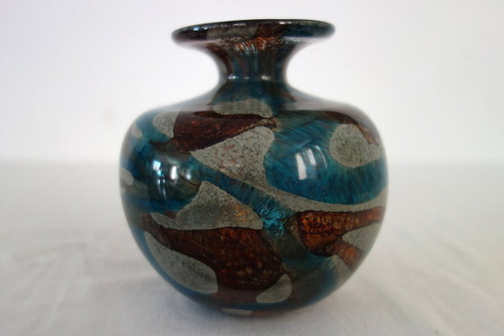 Image 1 of Runde Glasvase, signiert Mdina, Malta, 1970er Jahre