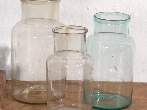 Kleine antieke flessen (ca. 1920). Set van 3 stuks #16 – Glazen & Karaffen, Glass (photo 2 of 10)
