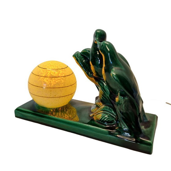 Image 1 of French Art Deco ceramic lamp with birds, 1990s