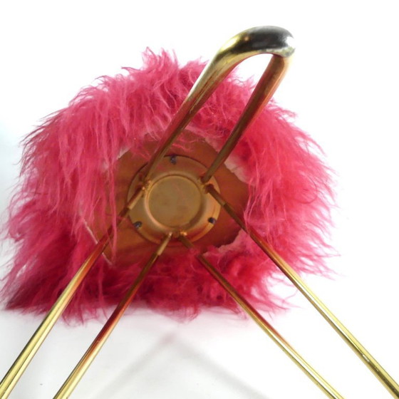 Mid-century loop stool, hairpin stool with pink shaggy fur – Unbekannt, Metal, Textile (photo 6 of 7)