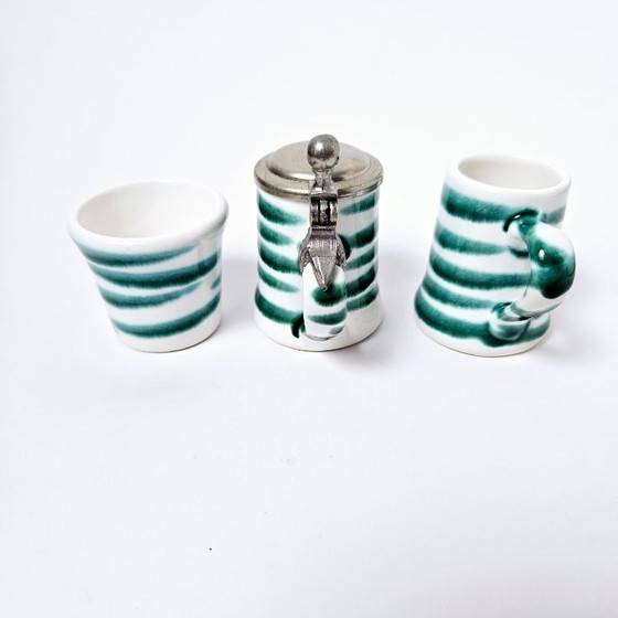 Image 1 of Set of 3 ceramic shot glasses | Vintage handpainted GMUNDNER KERAMIK from AUSTRIA | Green flamed collection from 1970s