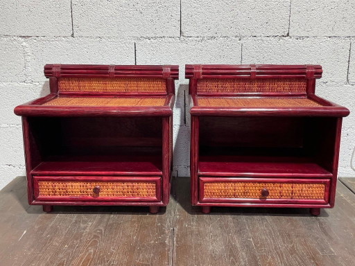 Maugrion rotan nachtkastjes voor Roche Bobois, jaren 80