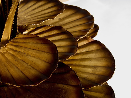 Image 1 of Maison Jansen Coppia di lampade da terra a canne d'ottone con ninfee, anni '70