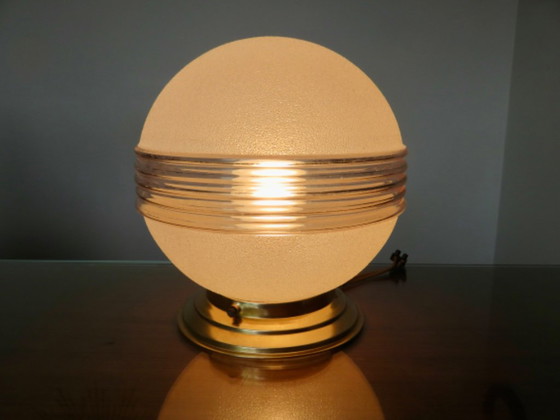 Lámpara de techo de cristal rosa esmerilado con detalles dorados, Francia, 1950. – Plafones, Glass (photo 4 of 12)