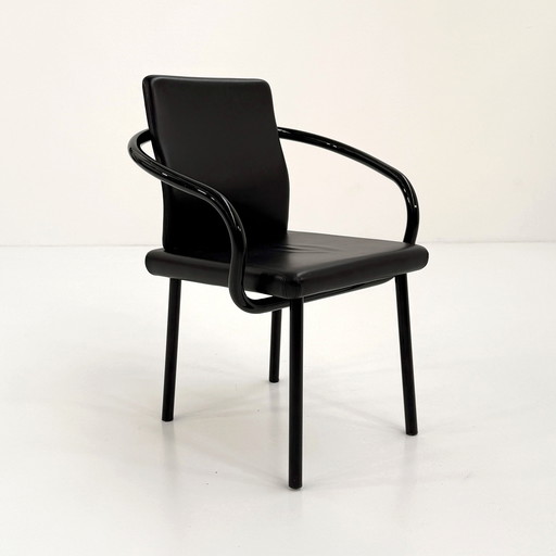 Black Leather Mandarin Chair by Ettore Sottsass for Knoll, 1980s