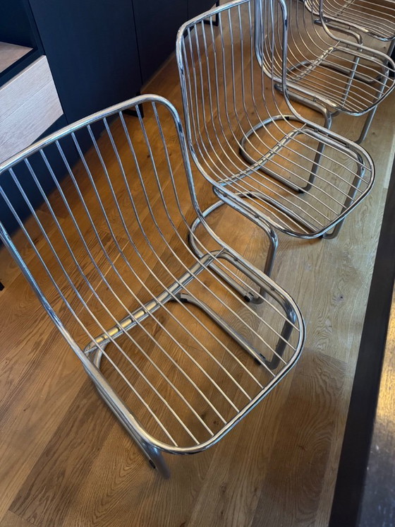Image 1 of 4x vintage draadstaal slede stoelen 