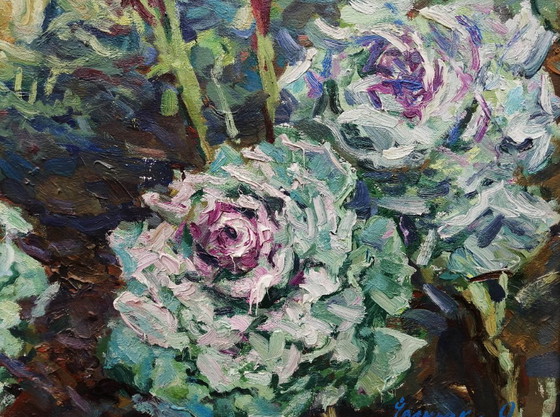 Dipinto a olio originale Cavolo nell'orto – Dipinti e disegni, Tela (photo 8 of 11)
