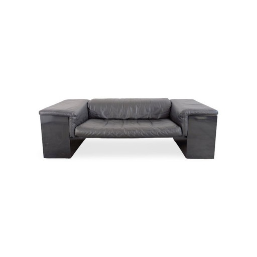 Knoll Brigadier Zweisitzer Leder schwarz Cini Boeri flache Lehne – 2 zitsbanken, Leather, Wood