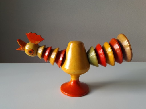 Figura apilable de madera vintage de gallo