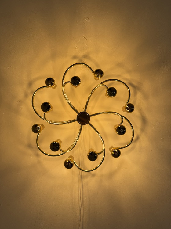 Image 1 of Vintage messing swirl plafond/wandlamp, Scolari ‘70